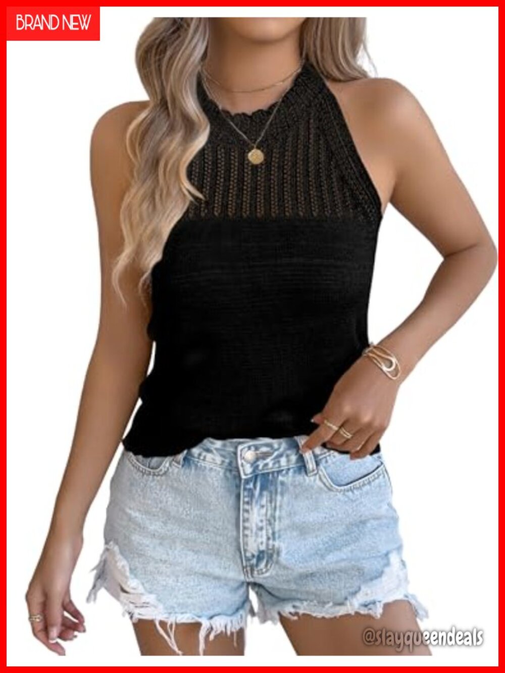 Yeokou Womens Halter Knit Tank Top Sleeveless Crochet Summer Cover Up